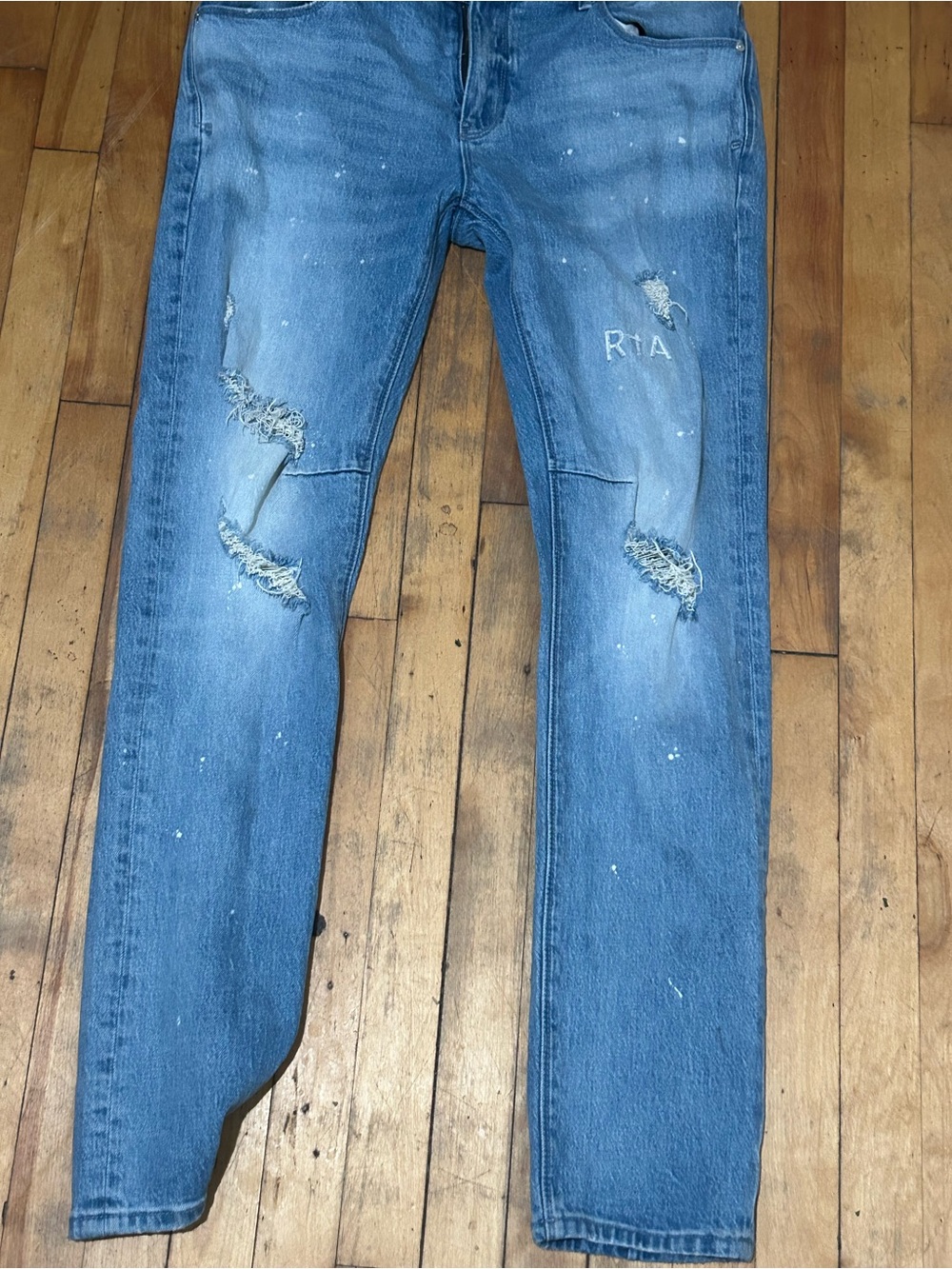RtA Blue Slim Straight Distressed Jeans